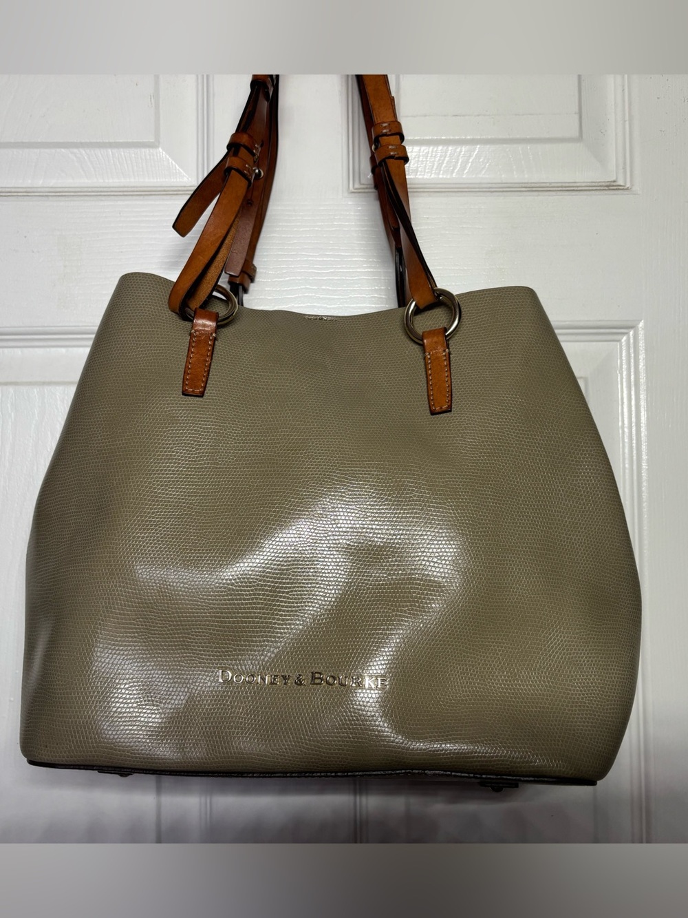 Dooney & Bourke Saffiano Leather Taupe Tote with Tan Straps